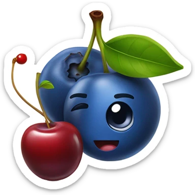 a blueberry next to a cherry sticker