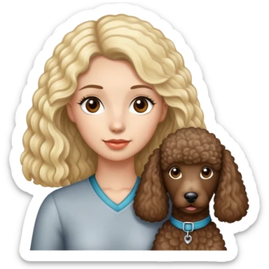Girl with long dark brown hair and brown eyes with a blonde standard poodle sticker