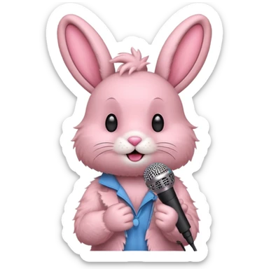 pink bunnie singing , holding mic sticker