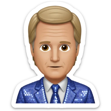 Jeff Daniels with dark blonde hair, periwinkle sequin suit sticker