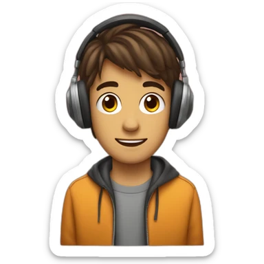 garçon de 16 ans cheveux courts bruns clairs avec un casque de musique sticker