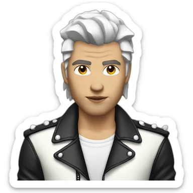 Punk male with white leather jacket with dark hair sticker