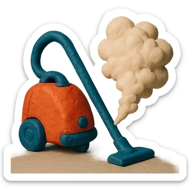 vacuum cleaner with dust cloud in claymation style with matte finish and soft lighting sticker