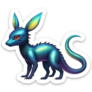 Colorful Iridescent Exotic Salandit-Aurorus-Umbreon-Fakémon-hybrid-creature (full body)  sticker