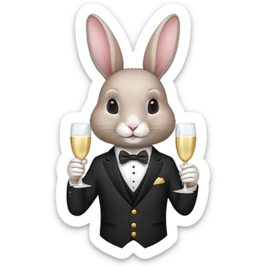 elegant rabbit in formal attire holding champagne glass sticker