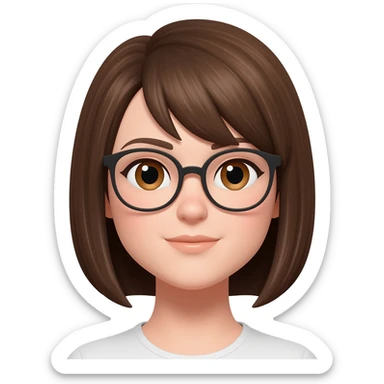 Female very short straight  brown  hair almond eyes glasses sticker