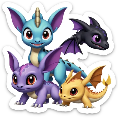 Meloetta-Raikou-Spyro-Toothless-Stitch-Pokémon-Fakémon-creature-hybrid sticker