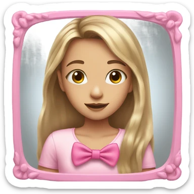 Girl with long hair with pink bow and with she's doing mirror shot sticker