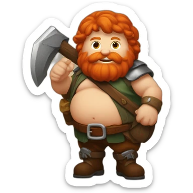 Fat redhead dwarf with beer and pickaxe sticker