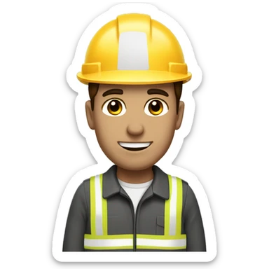 Brown haired man with a construction uniform , with the face dirty from charcoal  sticker