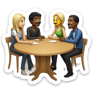 4 people talking around a table sticker