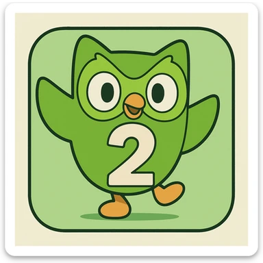 icon resembling Duolingo app with large stylized number 2 at center, green tones, minimalistic look sticker