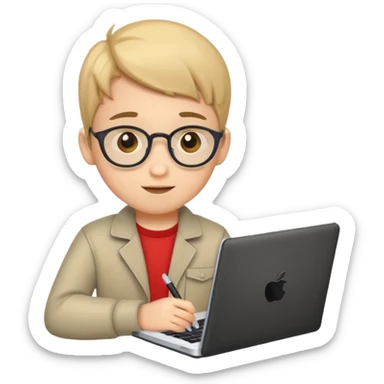 Cute boy programmer with notebook sticker