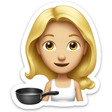 A blonde girl swings a frying pan sticker