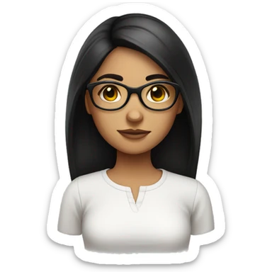 Mexican girl with dark straight hair eyelashes and glasses in a white shirt  sticker