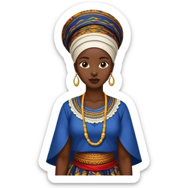 African woman standing by the riverside, traditional clothing sticker