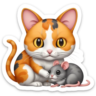 A cat holding a dead mouse sticker