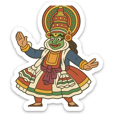 Kathakali dancer with colorful makeup and costume sticker