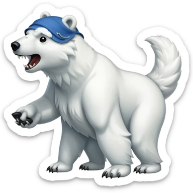 Polar bear with a wolf’s tail, thick neck fur, and short saber fangs sticker