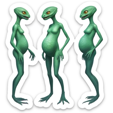 Pregnant reptilian alien woman, full body,  sticker