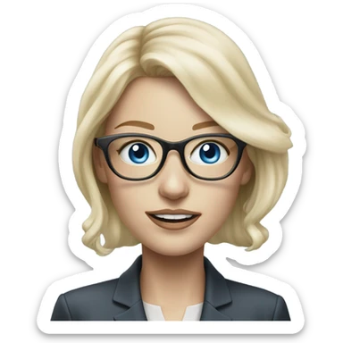 Elegant pale blonde woman with glasses working, hyper realistic with blue eyes  sticker