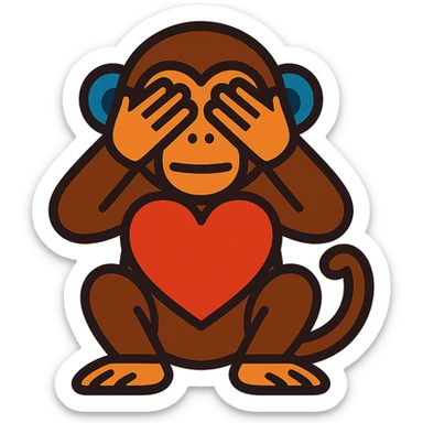 vibrant toon style see no evil monkey holding a heart sticker