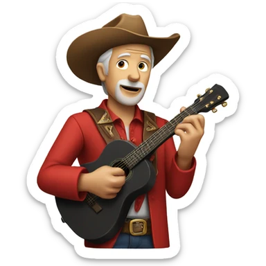 Old man playing guitar in red suit & cowboy hat sticker