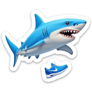 “Tralalelo Tralala — a surreal shark with three legs wearing blue Nike sneakers, running joyfully. Cartoon style, vibrant colors, meme-inspired.” sticker