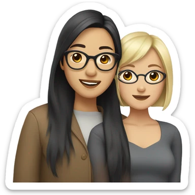 Two women, one Asian with glasses and black hair, one Caucasian with brown roots and blonde hair, in love  sticker