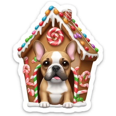 Tan French bulldog in gingerbread house sticker