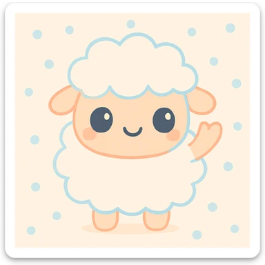 Make the kawaii fluffy sheep stand on its hind legs, waving one hoof, in the same cute kawaii style. sticker