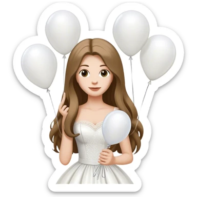 bride with long hair holding white balloons sticker