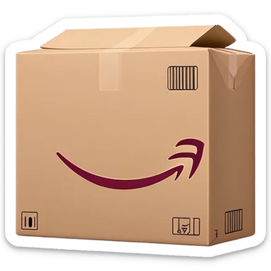 Amazon package with burgundy amazon logo sticker