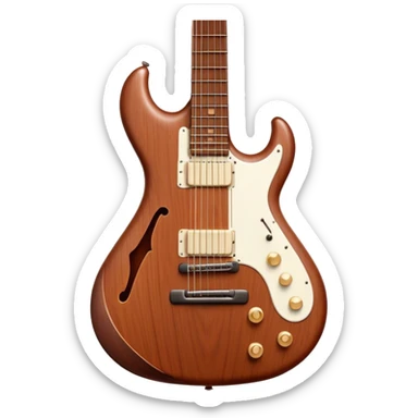 Cinematic Realistic Guitar, smooth mahogany body with deep wood grain, metal strings catching soft reflections, intricate tuning pegs gleaming subtly, warm light accentuating the contours, glowing with the warmth of music and craftsmanship. sticker