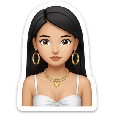 latina makeup olsun, saçları düz, halka küpeler büyük gümüş renginde olsun, kolye taksın ve beyaz bir Bandeau top kıyafet giyisin sticker