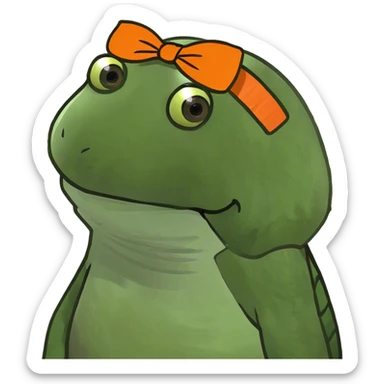 bufo with a turtle shell and an orange headband sticker
