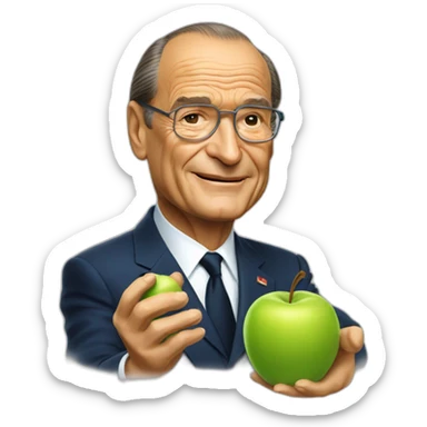 Jacques Chirac holding an apple sticker