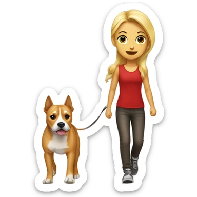 Blonde girl walking red amstaff sticker