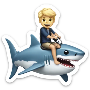 A blonde boy riding a shark  sticker