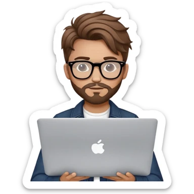 brown balayage college stylish hipster man with MacBook with glasses sticker
