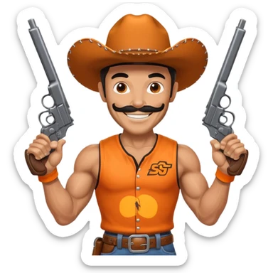 Oklahoma state university pistol Pete with a pistol in each hand sticker