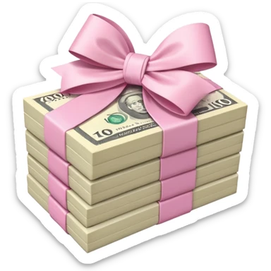 Australian $100 notes stacked together and wrapped in a pink bow sticker