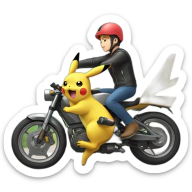 Pikachu en moto en train de faire une roue sticker