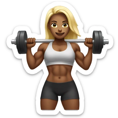 Bodybuilder woman, buff, lifting weights  sticker