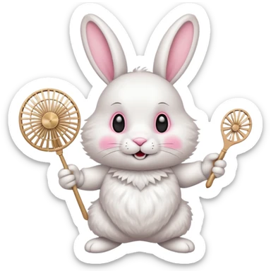 A rabbit hold a fan playfully sticker