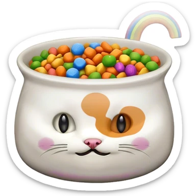 cute cat food bowl, the food is piled on top of the bowl where it is so full. Make the kibble in the food bowl white with rainbow pieces sticker