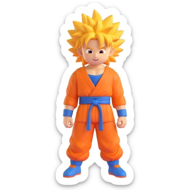 Goku as a 3D emoji, spiky hair, orange gi, smiling sticker