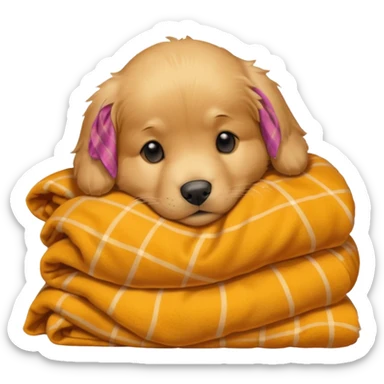 Autumn golden retriever puppy sleeping with a blanket sticker