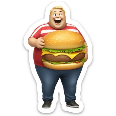 laughing fat man with burger sticker