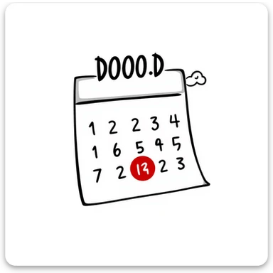 Hand-drawn calendar with important date circled in red sticker